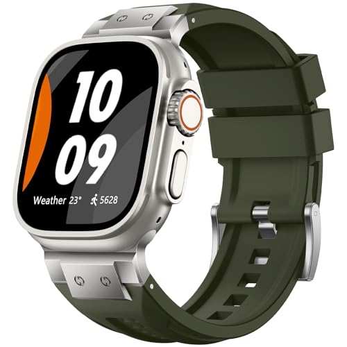 Bandletic Kompatibel mit Apple Watch Ultra 2 Armband/Apple Watch Ultra Armband 49mm,Weiches Silikon Sportarmband Kompatibel mit Apple Watch Armband/iWatch Series 10 46mm 8 7 45mm SE 6 5 44mm,Armeegrün von Bandletic
