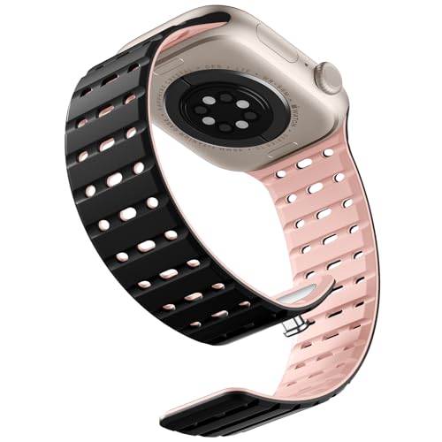 Bandletic Magnetbänder Kompatibel mit Apple Watch Armband 42mm(Series 10) 40mm 41mm 38mm, Weiches Silikon Sport Band für iWatch Series 10 SE 9 8 7 6 5 4 3 2 1 für Herren Damen, Schwarz Rosa von Bandletic