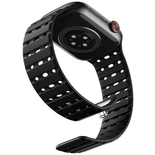 Bandletic Magnetbänder Kompatibel mit Apple Watch Armband 42mm(Series 10) 40mm 41mm 38mm, Weiches Silikon Sport Band für iWatch Series 10 SE 9 8 7 6 5 4 3 2 1 für Herren Damen, Schwarz von Bandletic