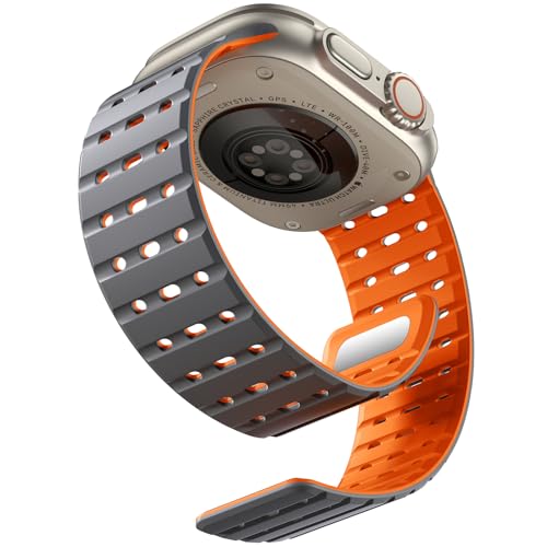 Bandletic Magnetbänder Kompatibel mit Apple Watch Armband 45mm 44mm 46mm 42mm 49mm,Weiches Silikon Sport Band für Apple Watch Ultra 2/SE/iWatch Series 10 9 8 7 6 5 4 Ultra für Herren Damen,Grau Orange Bandletic Magnetbänder Kompatibel mit Apple Watch Armband 45mm 44mm 46mm 42mm 49mm,Weiches Silikon Sport Band für Apple Watch Ultra 2/SE/iWatch Series 10 9 8 7 6 5 4 Ultra für Herren Damen,Grau Orange von Bandletic