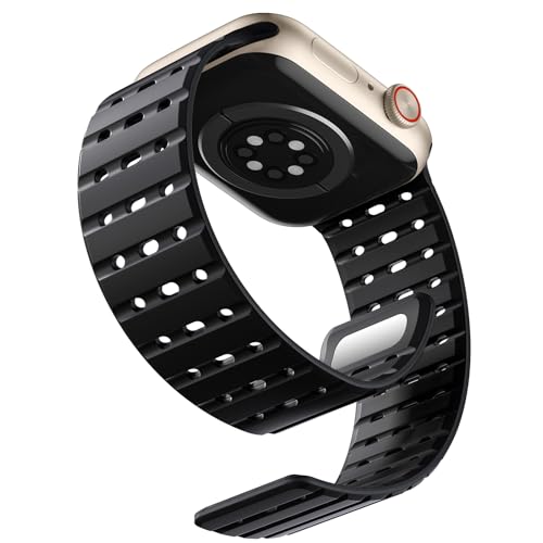 Bandletic Magnetbänder Kompatibel mit Apple Watch Armband 45mm 44mm 46mm 42mm 49mm, Weiches Silikon Sport Band für Apple Watch Ultra 2/SE/iWatch Series 10 9 8 7 6 5 4 Ultra für Herren Damen, Schwarz von Bandletic