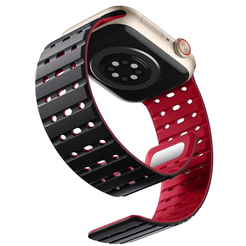 Bandletic Magnetbänder Kompatibel mit Apple Watch Armband 45mm 44mm 46mm 42mm 49mm,Weiches Silikon Sport Band für Apple Watch Ultra 2/SE/iWatch Series 10 9 8 7 6 5 4 Ultra für Herren Damen,Schwarz Rot von Bandletic