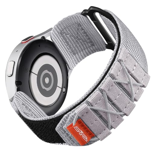 Bandletic Nylon Sport Armband für Samsung Galaxy Watch 6/5/4 40mm 44mm/Watch 6 Classic 43mm 47mm/Watch 5 Pro 45mm/Watch 4 Classic 42mm 46mm/Watch 3 41mm/Active 2/Gear Sport, Groß/Weiß Grau von Bandletic