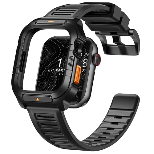 Bandletic R-Hülle Kompatibel mit Apple Watch Armband 45mm mit Schutzhülle für Apple Watch Series 9 8 7 Armband - Weiches Atmungsaktives Silikonband mit Robustem Metallgehäuse für iWatch Series 9 8 7 von Bandletic