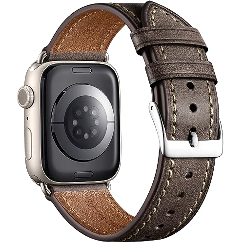 Bandsie Lederarmband Kompatibel mit Apple Watch Armband 40mm 41mm 38mm für Damen und Herren, Ultra Weiches Echtes Leder für iWatch Armband Ultra 2 SE Series 9 8 7 6 5 4 3 2 1, Kaffeebraun von Bandsie
