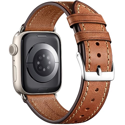 Bandsie Lederarmband Kompatibel mit Apple Watch Armband 40mm 41mm 38mm für Damen und Herren, Ultra Weiches Echtes Leder für iWatch Armband Ultra 2 SE Series 9 8 7 6 5 4 3 2 1, Rotbraun von Bandsie