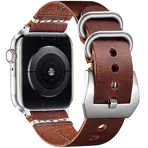 Bandsie Lederarmband kompatibel mit Apple Watch Armband 41mm 40mm 38mm für Männer/Frauen, Klassisch Echtes Leder Ersatzarmband für iWatch SE/Ultra/Ultra 2/Series 9 8 7 6 5 4 3 2 1, Braun von Bandsie