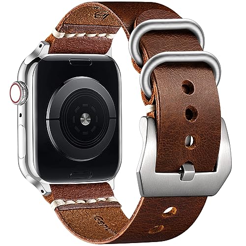 Bandsie Lederarmband kompatibel mit Apple Watch Armband 41mm 40mm 38mm für Männer/Frauen, Klassisch Echtes Leder Ersatzarmband für iWatch SE/Ultra/Ultra 2/Series 9 8 7 6 5 4 3 2 1, Hell Braun von Bandsie