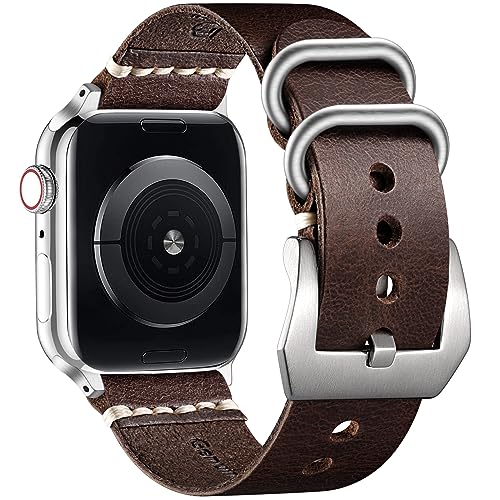 Bandsie Lederarmband kompatibel mit Apple Watch Armband 44mm 45mm 42mm 49mm für Männer/Frauen, Klassisch Echtes Leder Ersatzarmband für iWatch SE/Ultra/Ultra 2/Series 9 8 7 6 5 4 3 2 1, Kaffee Dunkel von Bandsie