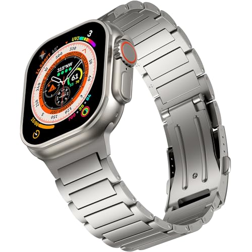 Bandsie Titanband Kompatibel mit Apple Watch Armband 45mm 44mm 42mm, Premium Titan Grad 2 Metallband mit Edelstahlschließe für iWatch SE/Series 9 8 7 6 5 4 3 2 1, H-Form von Bandsie