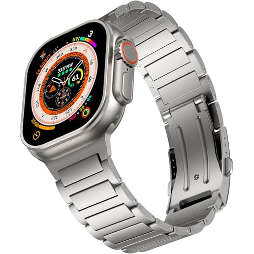 Bandsie Titanband Kompatibel mit Apple Watch Ultra Armband 49mm, Premium Titan Grad 2 Metallband mit Edelstahlschließe für iWatch Ultra 2 Armband, H-Form von Bandsie