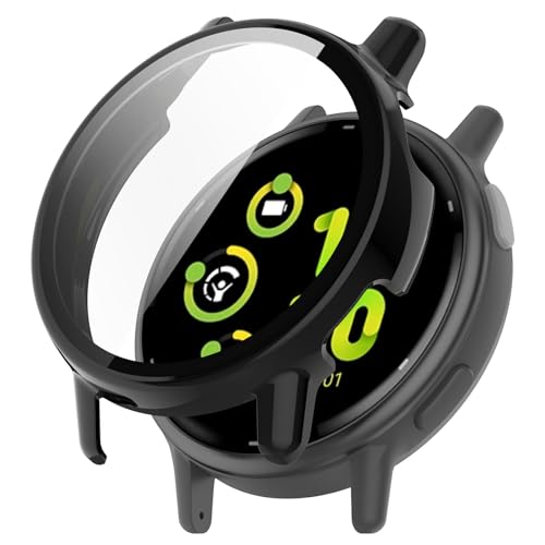 Fit für Garmin Vivoactive 5 Hülle, Kratzfeste Vollabdeckung Harte PC Schutzhülle & Gehärtetes Glas Displayschutzfolie Bumper für Garmin Vivoactive 5/GarminActive 5 (Schwarz) von Bangyee