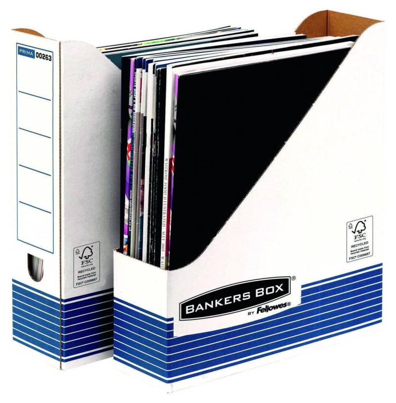 Bankers Box Archiv-Stehsammler Recycling-Karton weiß/blau , DIN A4 von Bankers Box