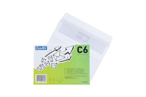 Bantex Selbstklebende Briefumschläge/Umschläge C6 (114 x 162 mm), Weiß, 25 Stück in Folienpackung von Bantex
