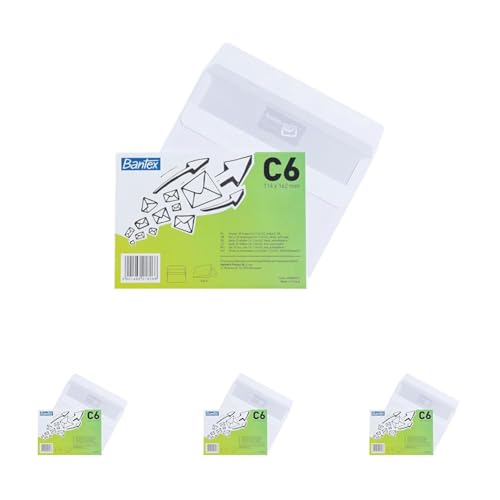 Bantex Selbstklebende Briefumschläge/Umschläge C6 (114 x 162 mm), Weiß, 50 Stück in Folienpackung (Packung mit 4) von Bantex