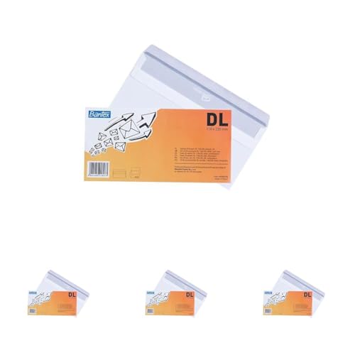 Bantex Selbstklebende Briefumschläge/Umschläge DL (22 x 11 cm), Weiß, 25 Stück in Folienpackung (Packung mit 4) von Bantex