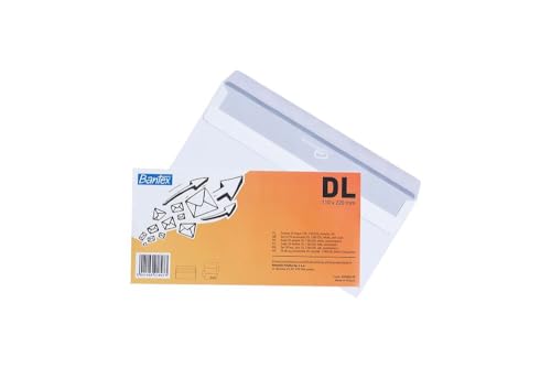 Bantex Selbstklebende Briefumschläge/Umschläge DL (22 x 11 cm), Weiß, 25 Stück in Folienpackung von Bantex