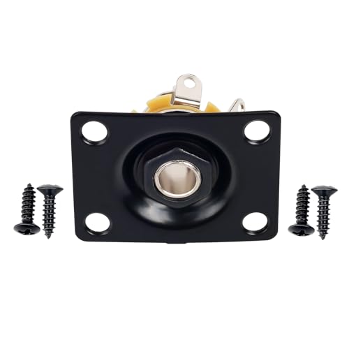 Banworks Rechteckige 6,35 mm (1/4 Zoll) Ausgangsbuchsenplatte aus Metall, gebogene Basis, untere Eingangsbuchse für Epiphone EPI LP Les Paul E-Gitarrenteile Zubehör JT/CK-02, Schwarz von Banworks