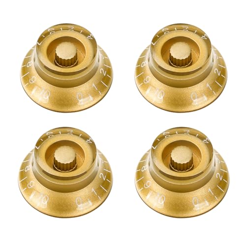 Banworks Steuerknöpfe, 2 Töne, 2 Lautstärken, Knöpfe im 50er-Jahre-Stil, Top Hat, metrisch, 6 mm (15/64 Zoll), 18-Spline Bell Top Hat-Knöpfe für Epiphone Les Paul LP SG, 4er-Pack JT/XN-01, golden von Banworks
