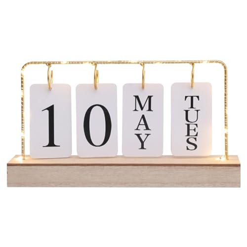 Flip Perpetual Calendar mit leichter, hölzerner Positivität Desktop Flip -Diagramm für Datum und wöchentliches Tagesdisplay, Büroschlafzimmer -Hoteldekor (Batterien nicht enthalten), Positivity Des von Banziaju
