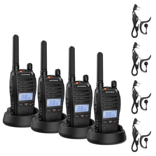 BAOFENG BF-88ST Pro PMR446 Walkie Talkie, Verbesserte Wiederaufladbare Lizenzfreie Funkgeräte mit Großer Reichweite, LCD-Display, VOX-Dual-Watch, Desktop-USB-Ladegerät und Ohrhörern, 4er-Pack von Baofeng