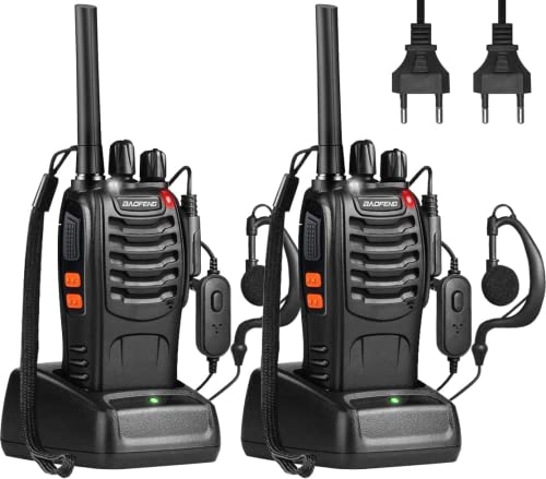 Walkie Talkies PMR446 Funkgeräte 16 Kanäle 2 Stück Walky Talky Set Tragbares wiederaufladbares Radio mit Kopfhörer und LED-Licht für Outdoor-Sport, Baustelle von Baofeng