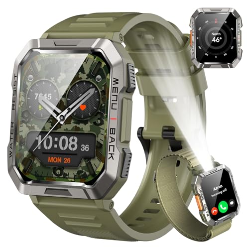 Smartwatch Herren Militär, 100 Tage Akkulaufzeit/LED Taschenlampe/Kompass/2 Armbänders/IP68 Wasserdicht, 100+Sportmodi Sportuhr, Anrufe tätigen/Empfangen Smartwatch Outdoor Fitnessuhr für Android iOS Smartwatch Herren Militär, 100 Tage Akkulaufzeit/LED Taschenlampe/Kompass/2 Armbänders/IP68 Wasserdicht, 100+Sportmodi Sportuhr, Anrufe tätigen/Empfangen Smartwatch Outdoor Fitnessuhr für Android iOS von Baolubao