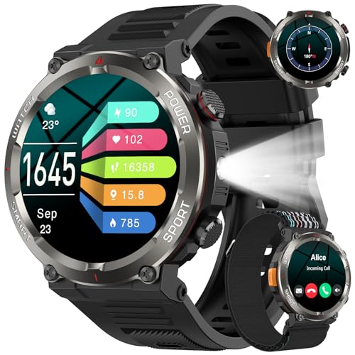 Smartwatch Herren mit Telefonfunktion, 1,45" HD Fitnessuhr Smart Watch , Fitness Tracker Sportuhren mit Pulsmesser Schlafmonitor Schrittzähler, 120+Sportmodi, IP68 Wasserdicht Uhr für Android iOS von Baolubao