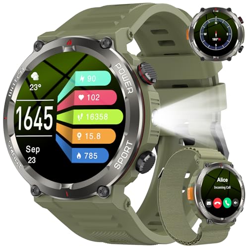 Smartwatch Herren mit Telefonfunktion, 1,45" HD Fitnessuhr Smart Watch , Fitness Tracker Sportuhren mit Pulsmesser Schlafmonitor Schrittzähler, 120+Sportmodi, IP68 Wasserdicht Uhr für Android iOS von Baolubao