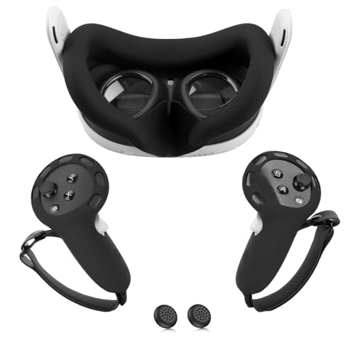 Baomaeyea Controller-Griff-Abdeckung für Meta Quest 3, kompatibel mit Meta Quest 3 VR Headset, Controller-Griff-Abdeckung und Silikon-Gesichtspad, VR-Zubehör-Set (schwarz + schwarz) von Baomaeyea