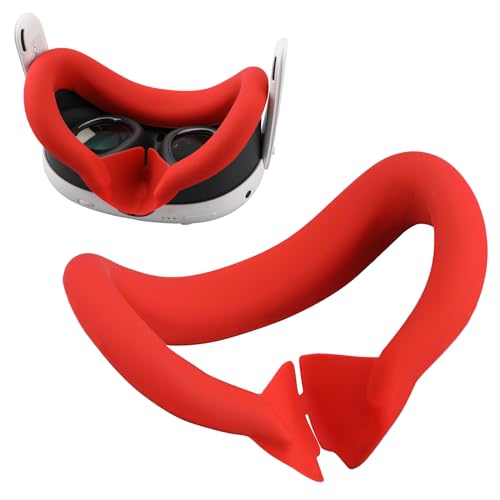 Baomaeyea VR Silikon-Abdeckung Augenpolster für Meta Quest 3, VR-Gesichts-Silikonabdeckung, kompatibel mit Meta Quest 3 VR Headset, schweißfest, lichtbeständig, VR-Zubehör, Gesichtspolsterkissen (rot) von Baomaeyea