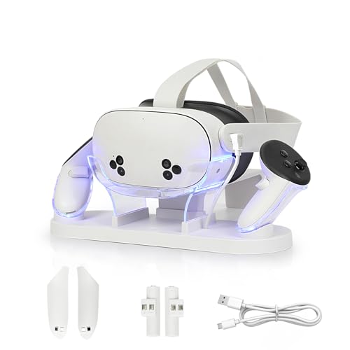 Ladestation für Meta Quest 3S/Quest 3, VR-Ladestation mit LED/RGB-Licht, Ladestation für Quest 3S/Quest3 Headset und Controller, USB-C-Schnellladung (weiß) von Baomaeyea