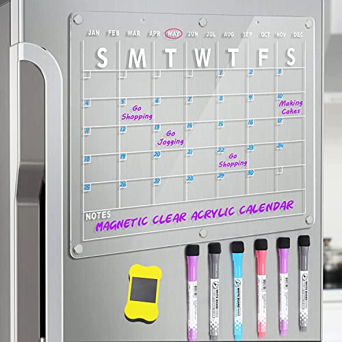 Magnetische Acryl-Planertafel-Kombination für Kühlschrank und Wand, inklusive 1 Kühlschrank-Magnettafel, 6 magnetische Marker mit 4 Farben und 1 sauberen Radiergummi (transparent) von Baomaeyea