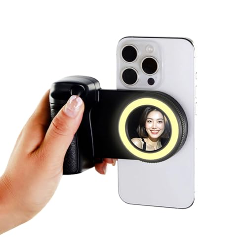 Magnetisches Selfie-Ringlicht, mobiler Schnappgriff mit kabellosem Auslöser, wiederaufladbares LED-Fülllicht, kompatibel mit iPhone 16/15/14/13/12 Serien, Videoaufnahmen (schwarz) von Baomaeyea