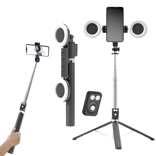 Selfie-Stick-Stativ mit Licht, 6-in-1 Handy-Selfie-Stick mit Bluetooth-Fernbedienung, stabile dreibeinige Unterstützung für Live-Übertragungen, Videoaufnahmen (schwarz) von Baomaeyea