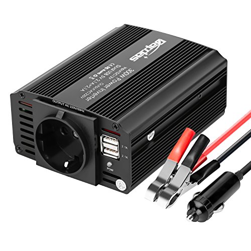 Bapdas 300W Kfz-Wechselrichter Spannungswandler DC 12 V auf AC 230 V, 220V inkl. USB-Anschlüssen (4,2 A) von Bapdas