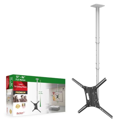 Barkan Lange Weiß TV Deckenhalterung, 13 - 75 Zoll Neigbar / Vollbewegung flach & Curved Fernseher TV Halterung, hält bis 43Kg, extra Langer Auszug - 160cm lang, Max. VESA 600x400 Barkan Lange Weiß TV Deckenhalterung, 13 - 75 Zoll Neigbar / Vollbewegung flach & Curved Fernseher TV Halterung, hält bis 43Kg, extra Langer Auszug - 160cm lang, Max. VESA 600x400 von Barkan