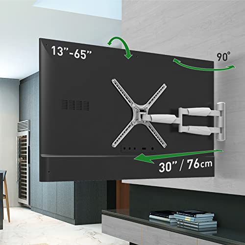 Barkan Lange weiße TV-Wandhalterung, 33–165,1 cm (13–65 Zoll), voll beweglich, schwenkbar, 4 Bewegungen, Flache/Gebogene Bildschirmhalterung, hält bis zu 35,8 kg, extrem ausziehbar, passend für LED von Barkan