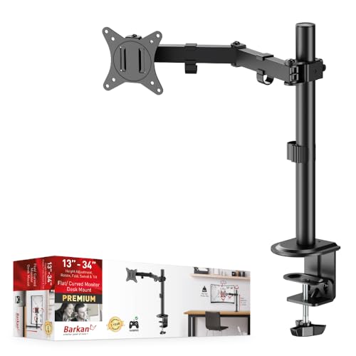 Barkan Monitor Halterung Einarm 13-34 Zoll LED/LCD Schreibtisch Bildschirm Halterung,Monitor Tischhalterung neigbar/schwenkbar/höhenverstellbar, Ergonomischer, hält bis 8Kg von Barkan