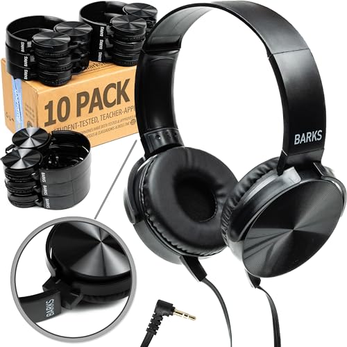 Bulk Classroom Kopfhörer – 10er-Pack Over-Ear-Kopfhörer für Studenten, perfekt Kinder in Klassenzimmern, Schulen, Bibliotheken, Klasse, Set (langlebig, geräuschreduzierend, bequem, leicht zu reinigen) von Barks Tech