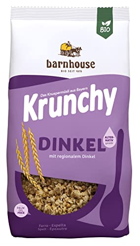 Barnhouse Krunchy Dinkel alternativ gesüßt, Bio Dinkel-Knuspermüsli aus Bayern, nur mit Reissirup gesüßt, 1 x 750 g von Barnhouse