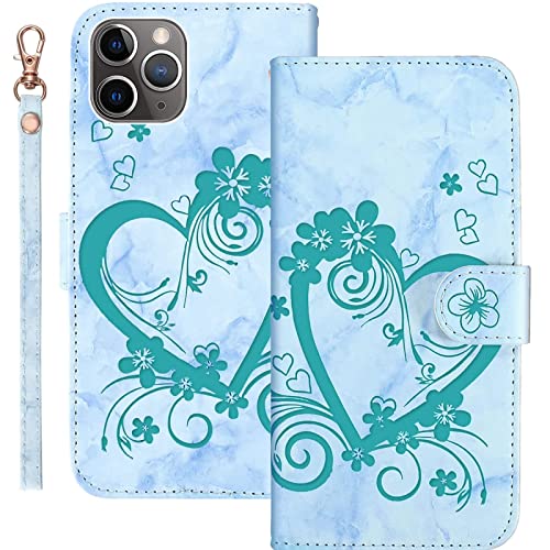 Bartern Handyhülle für Apple iPhone 11 Pro Max Klappbar,Herz(Liebe)+ Blumen iPhone 11 Pro Max Hülle,PU Leder Wallet Schutzhülle Tasche Klapphülle mit Kartenfach Magnetverschluss Standfunktion,Grün von Bartern