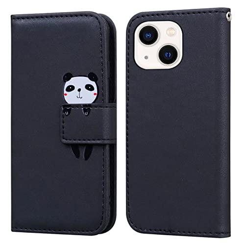 Bartern Handyhülle für Apple iPhone 13,iPhone 13 Hülle,Karikatur Panda PU Leder Klappbar Wallet Schutzhülle Tasche Klapphülle mit Magnetisch Kartenfach Standfunktion,Schwarz von Bartern