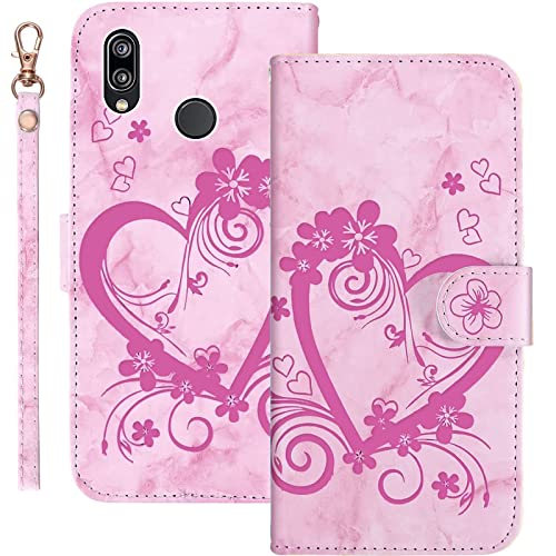 Bartern Handyhülle für Huawei P20 Lite Klappbar,Herz(Liebe)+ Blumen Huawei P20 Lite Hülle,PU Leder Wallet Schutzhülle Tasche Klapphülle mit Kartenfach Magnetverschluss Standfunktion,Rosa von Bartern