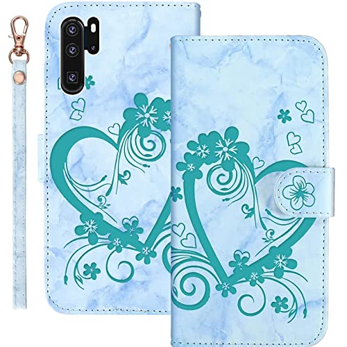 Bartern Handyhülle für Huawei P30 Pro/P30 Pro New Edition Klappbar,Herz(Liebe)+ Blumen Hülle,PU Leder Wallet Schutzhülle Tasche Klapphülle mit Kartenfach Magnetverschluss Standfunktion,Grün von Bartern