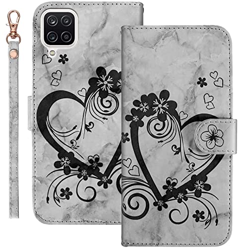 Bartern Handyhülle für Samsung Galaxy A12 5G Klappbar,Herz/Liebe+Blumen Samsung M12 Hülle,Marmorierung Leder Schutzhülle Tasche Klapphülle mit Kartenfach Magnetverschluss Standfunktion,Schwarz Bartern Handyhülle für Samsung Galaxy A12 5G Klappbar,Herz/Liebe+Blumen Samsung M12 Hülle,Marmorierung Leder Schutzhülle Tasche Klapphülle mit Kartenfach Magnetverschluss Standfunktion,Schwarz von Bartern