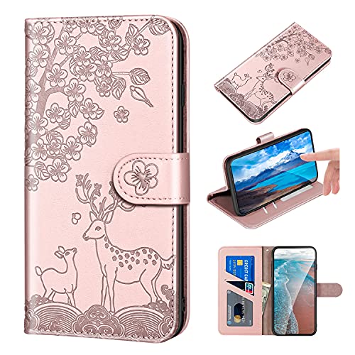 Bartern Handyhülle für Samsung Galaxy S20 Klappbar,Samsung S20 Hülle,Sika Rotwild/Elch/Blumen Klapphülle,PU Leder Tasche Flip Schutzhülle mit Magnetverschluss Kartenfach Standfunktion,Rosa von Bartern