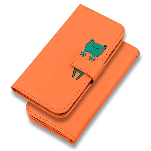 Bartern Handyhülle für iPhone 11 Pro,iPhone 11 Pro Hülle,Karikatur Frosch PU Leder Klappbar Wallet Schutzhülle Tasche Klapphülle mit Magnetisch Kartenfach Standfunktion,Orange von Bartern