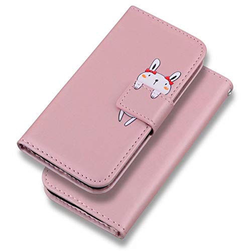Bartern Handyhülle für iPhone 12/iPhone 12 Pro,iPhone 12/12 Pro Hülle,Karikatur Hase PU Leder Klappbar Wallet Schutzhülle Tasche Klapphülle mit Magnetisch Kartenfach Standfunktion,Rosa von Bartern