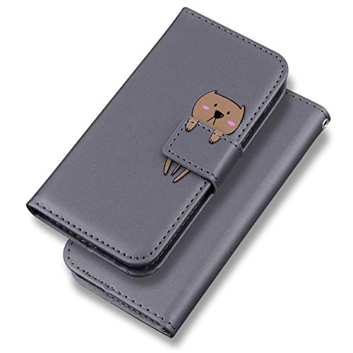 Bartern Handyhülle für iPhone 14,iPhone 14 Hülle,Karikatur Bärin PU Leder Klappbar Wallet Schutzhülle Tasche Klapphülle mit Magnetisch Kartenfach Standfunktion,Grau von Bartern